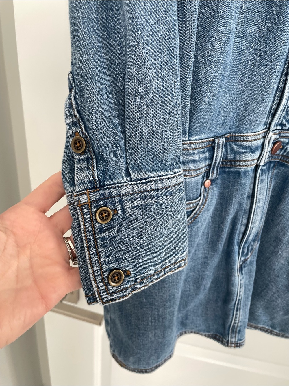 Anthropologie Pilcro Long-Sleeve Denim Micro Mini Shirt Dress Small Petite. 20 - Picture 6 of 10